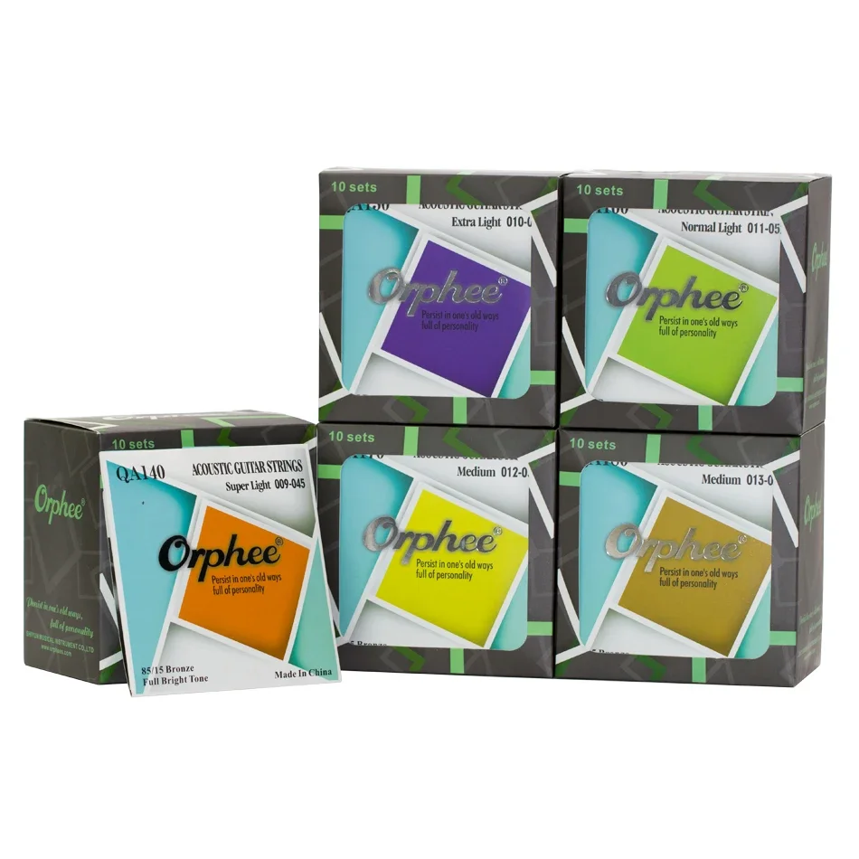 Orphee High Quality QA Series Medium Super Light Extra Light Acoustic Guitar Strings 85/15 Bronze Color End-Ball