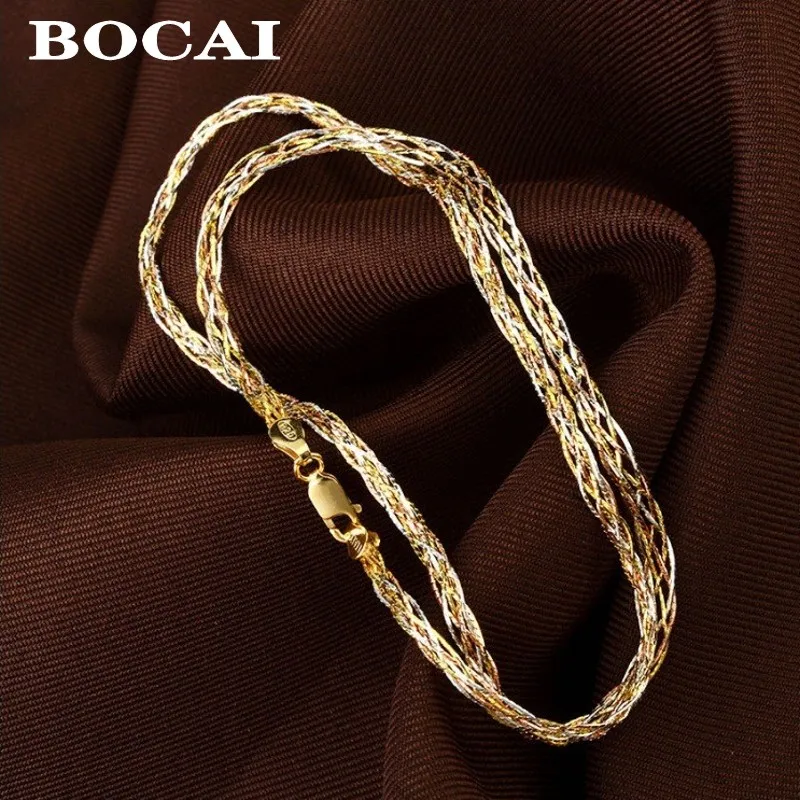 Italian S925 Silver Necklace for Women Sweater Chain Three Color Six Weave Bamboo Collarbone Chain Sparkling Necklace