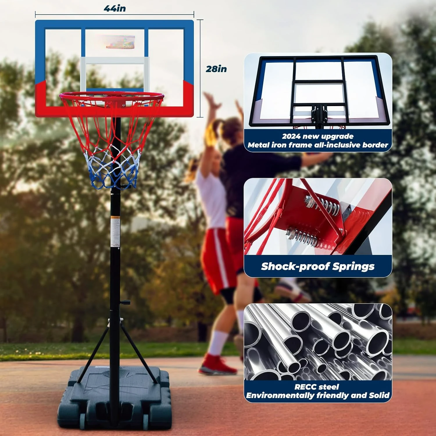 Portable Basketball Hoop, 5.6-10FT Adjustable Basketball Goal System, 44 Inch Outdoor Basketball Hoop & Goals