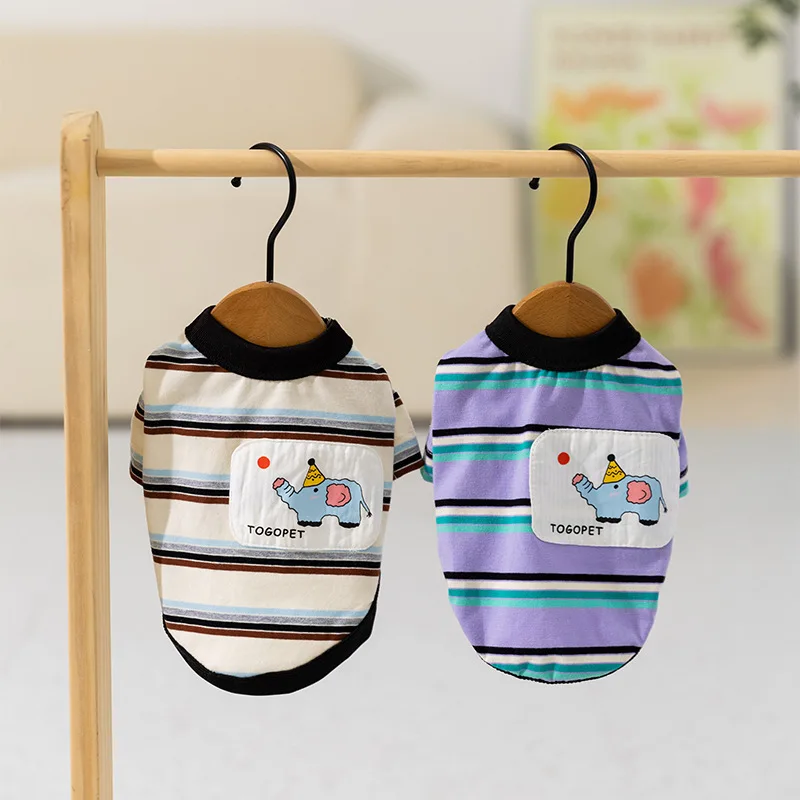 

New spring and summer striped elephant cartoon bottoming shirt Teddy bear dog T-shirt dog costume pet clothes dog clothes