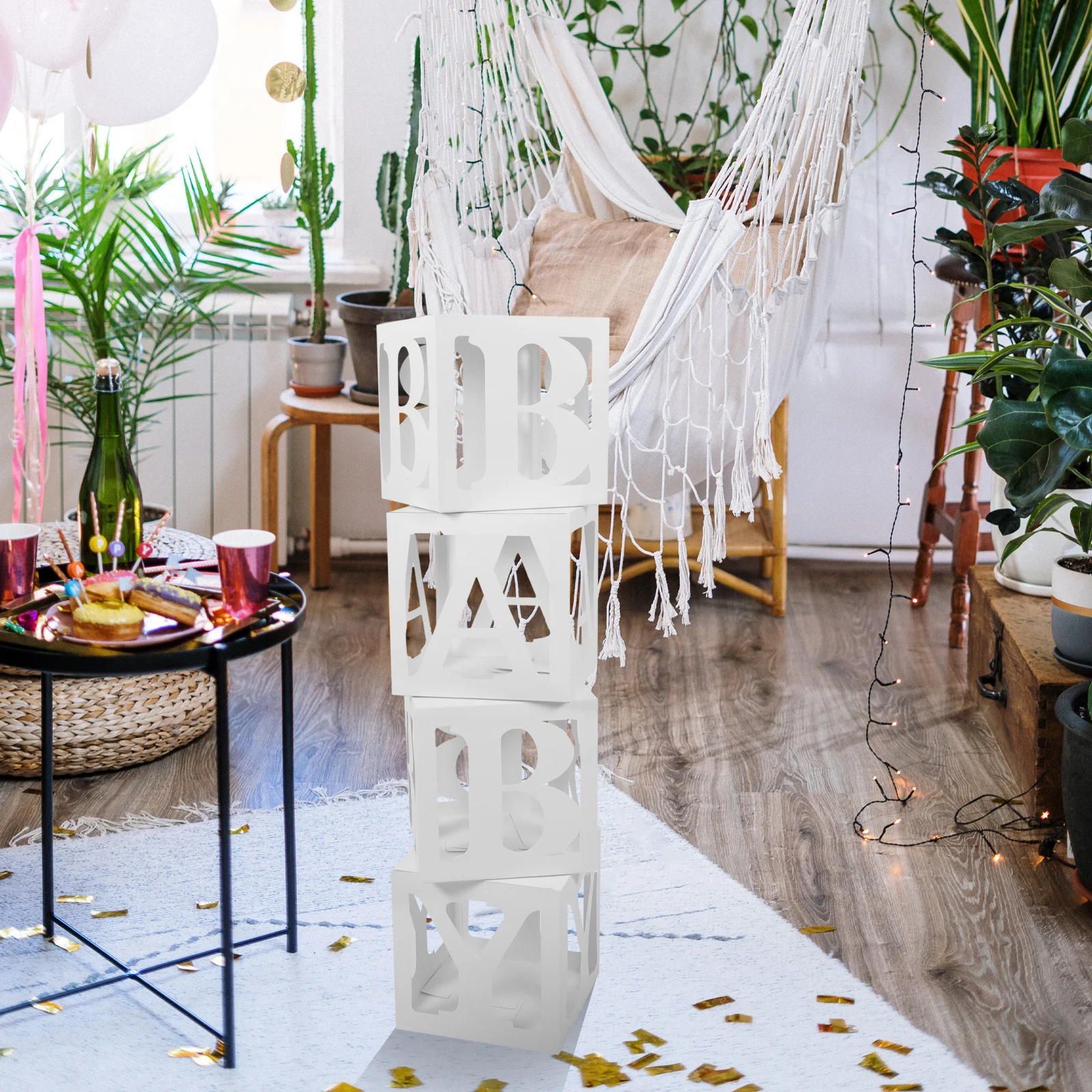 

4pcs Balloon Boxes Cube Block Hollowed Storage Holder For Birthday Wedding Party Shower Decoration Paper Balloon Case