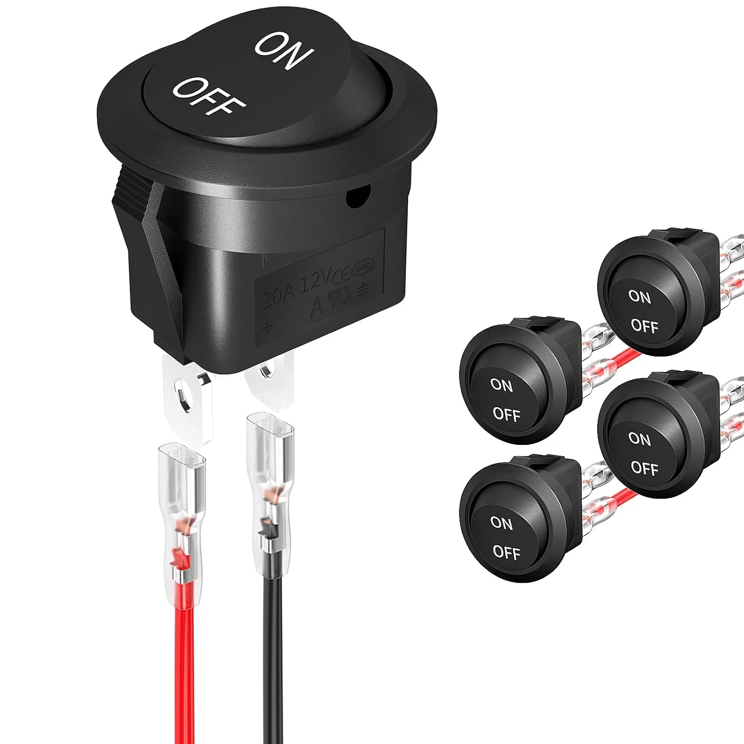 5 Stück 12 Volt DC On Off Fahrzeug runder Wippschalter AC 6A/250V 10A/125V SPST 2 Pin kleiner automatischer Kippschalter mit Drähten