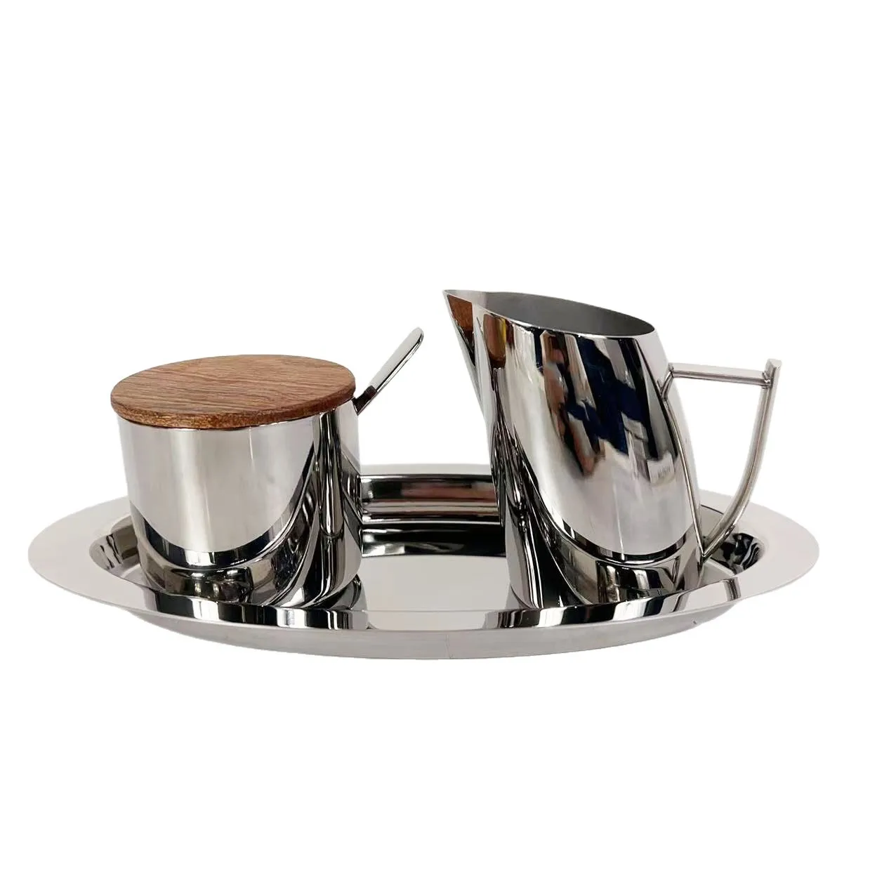 Stainless steel sugar tank table three-piece set sugar cup hotel supplies sugar cup western food hotel