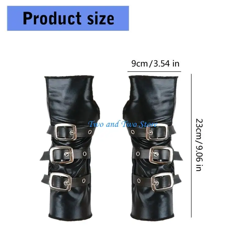 Gants hx6f punk avec boucles métalliques Fixage des manches à bras doux gants sans doigts pour danse nuit
