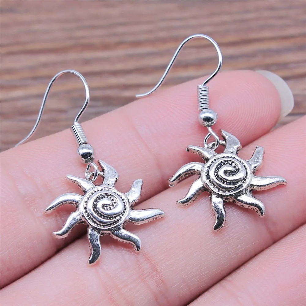 Handmade Simple Design Antique Silver Color Sun Pendant Earrings Dropshipping Drop Earrings