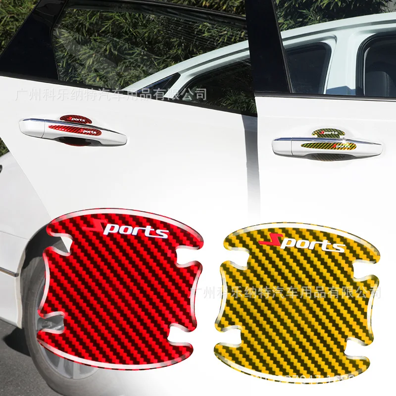 

4+4pcs Car Door Handle and Door Bowl Sticker Anti Scratch Stickers Carbon Fiber Sports Protector Stickers Decal Car Exterior