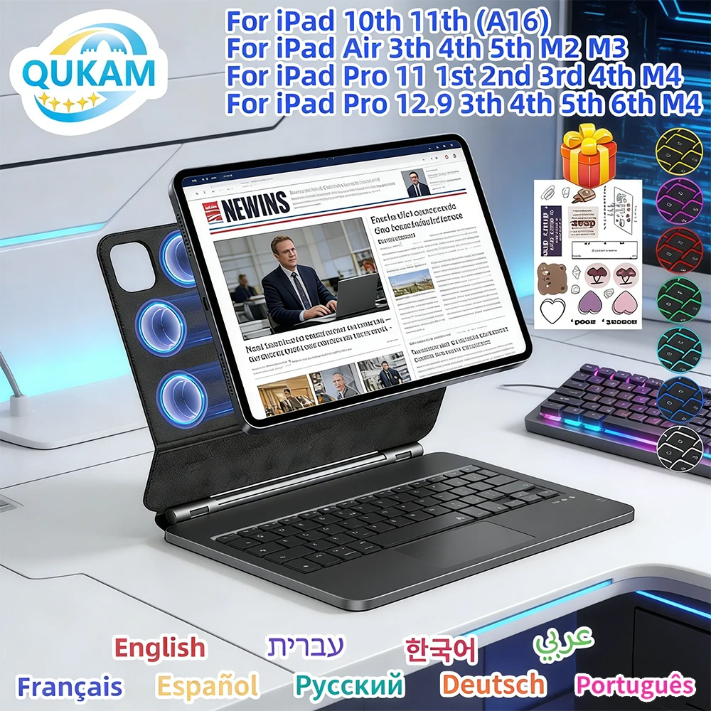 

Slim Wireless Magic Keyboard Folio For iPad 10th 9th Gen 11th A16 2025 Pro 13 11 M4 12.9 Air 11 Air 4 5 10.9in Air 6 Cover