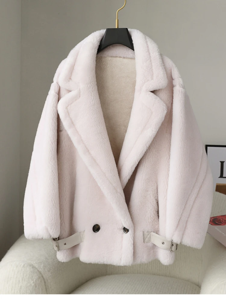 MENINA BONITA-chaqueta de invierno para mujer, abrigo de piel auténtica, lana de cordero Natural, gruesa, de lujo, holgada, cálida, ropa de calle, nueva moda, 2022