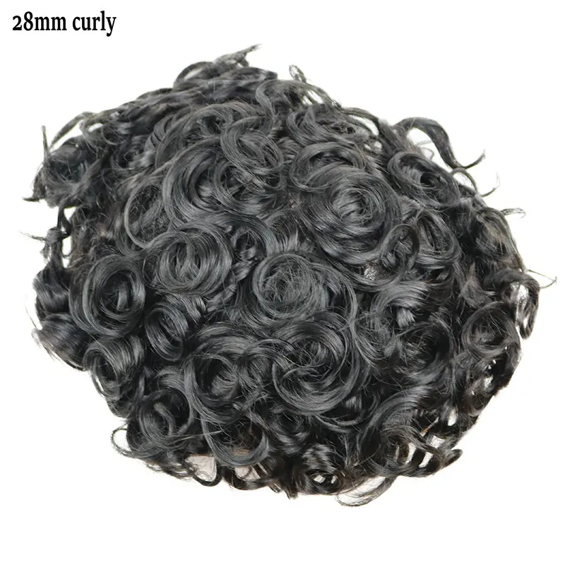 Vloop خط الشعر الطبيعي 28 مللي متر مجعد الرجال الشعر المستعار الشعر البشري 0.06 مللي متر سوبر رقيقة الجلد الشعرية الاصطناعية رمادي بني أسود هيربيسي