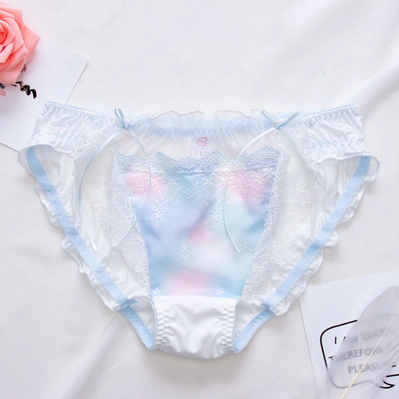 Milch Seide Frauen Spitze Fantasie Stickerei Niedrige Taille Unterwäsche Nette Reizende Süße Prinzessin Lolita Höschen Atmungsaktive Breifs