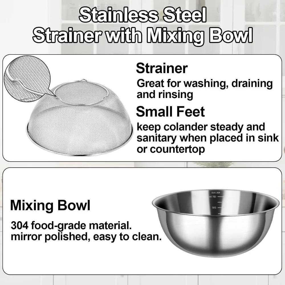2 conjuntos de mini coador de aço inoxidável 304 com tigela microporosa, cestas de frutas de 1 qt, coador pequeno para frutas e morango