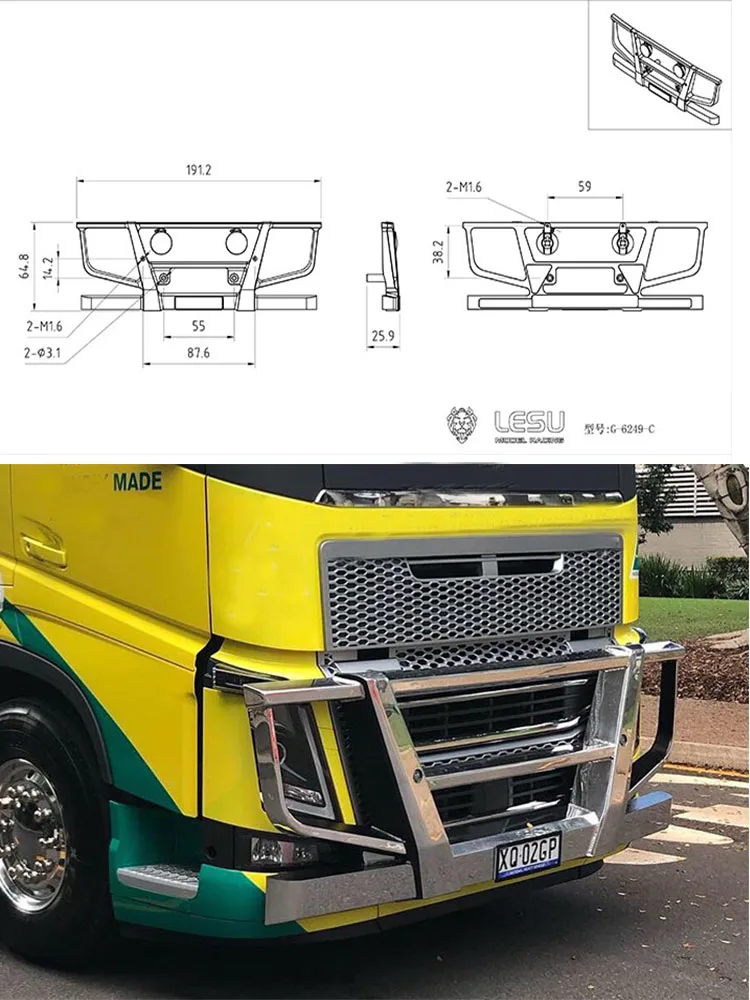 LESU Metal anti-collision front bumper G-6249-C for Tamiya FH16 1/14 RC tractor truck model toy upgrade modification DIY parts