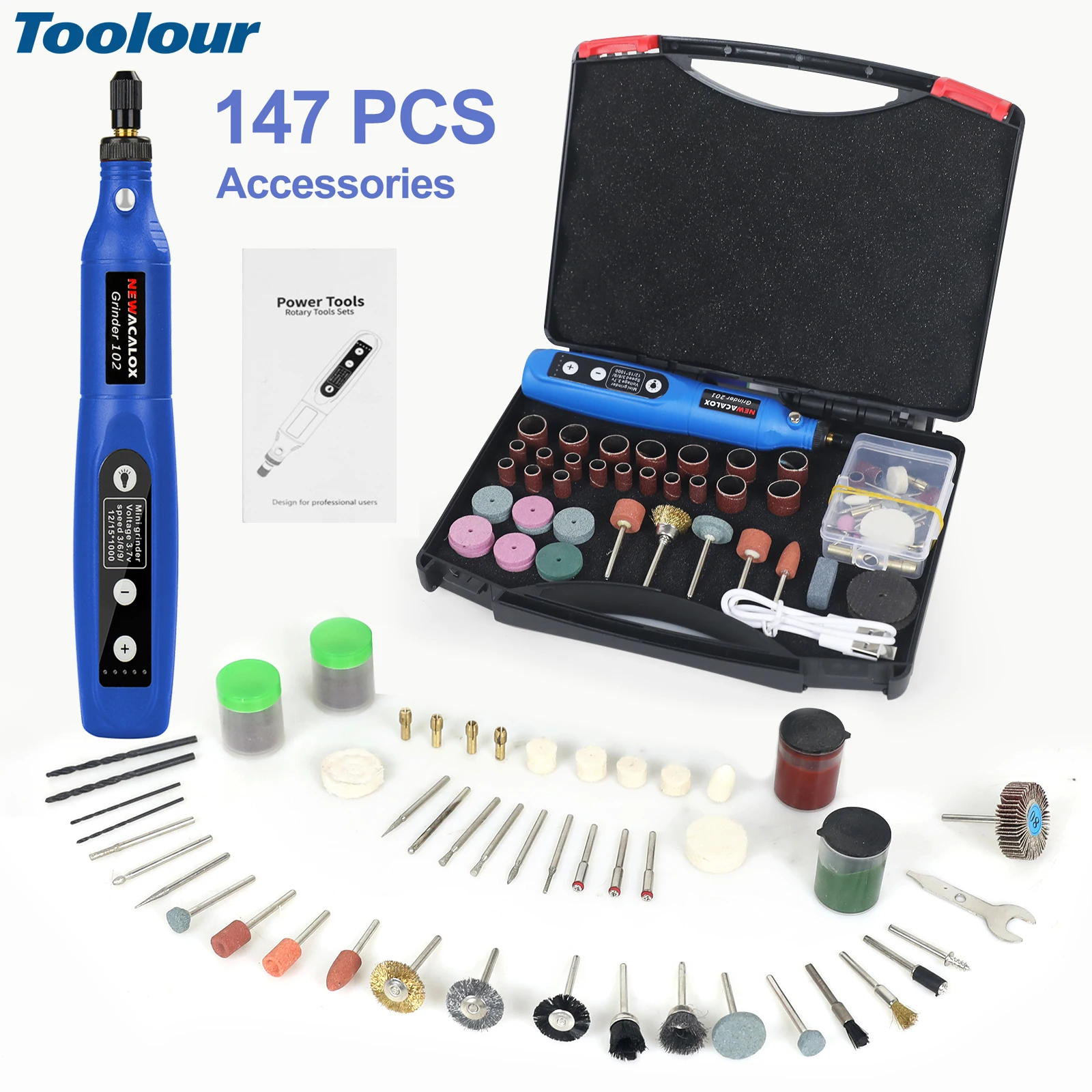 

Toolour Cordless Rotary Tool Kit 5 Variable Speed with 147pcs Accessories Kit Rechargeable Rotary Tool Prefect for Grinding