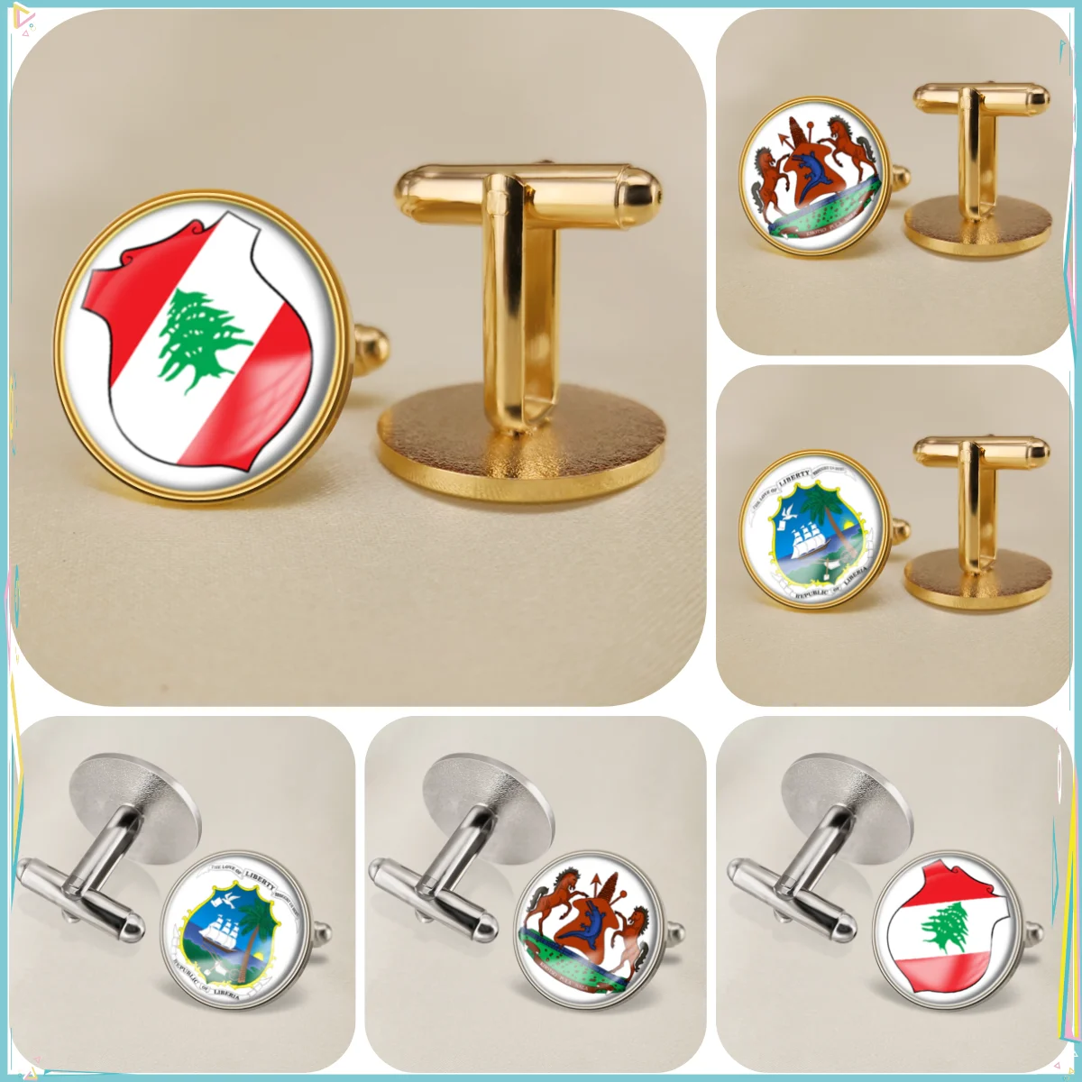 Lebanon Lesotho Liberia National Emblem Flag Cufflinks