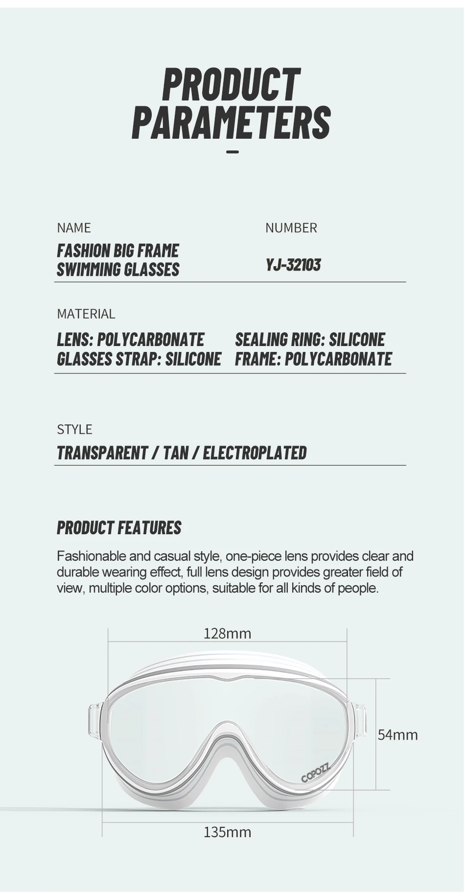 COPOZZ Neue Schwimmbrille für Erwachsene mit großem Rahmen, professionelle Beschichtung, langlebig, Anti-Beschlag-Komfortbrille, Schwimmbrille für Männer und Frauen – Detail 15