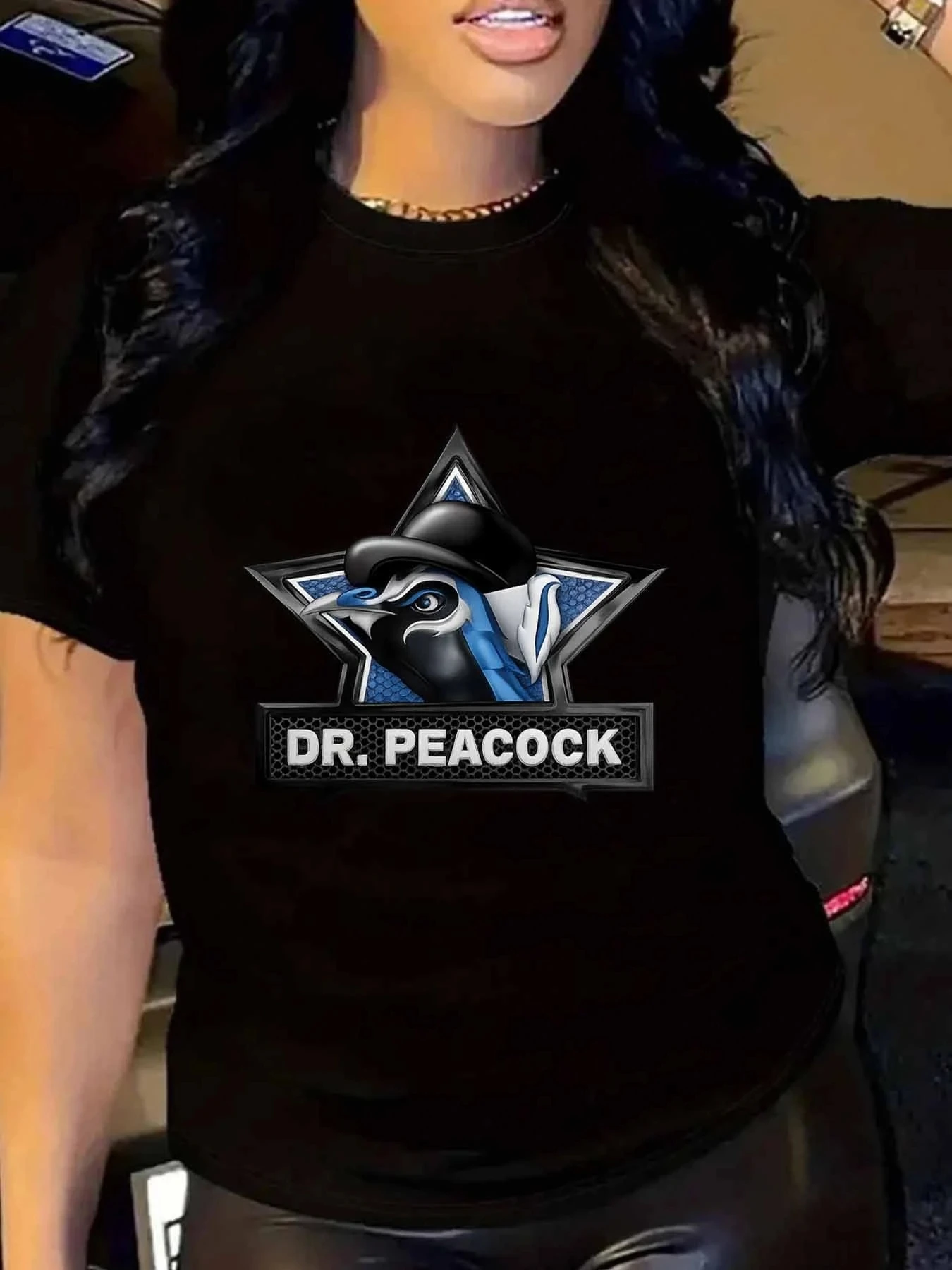 

【WY10500】DR. PEACOCK Женская футболка больших размеров с круглым вырезом и короткими рукавами, эластичными полурукавами и модными принтами