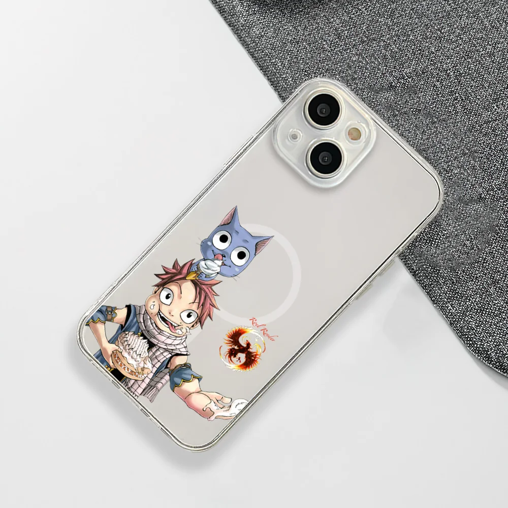 Manga F-Fairy Tail Happy Cute cat Phone Case For IPhone 15 14 13 12 11 Transparent Magnetic Suction Cover