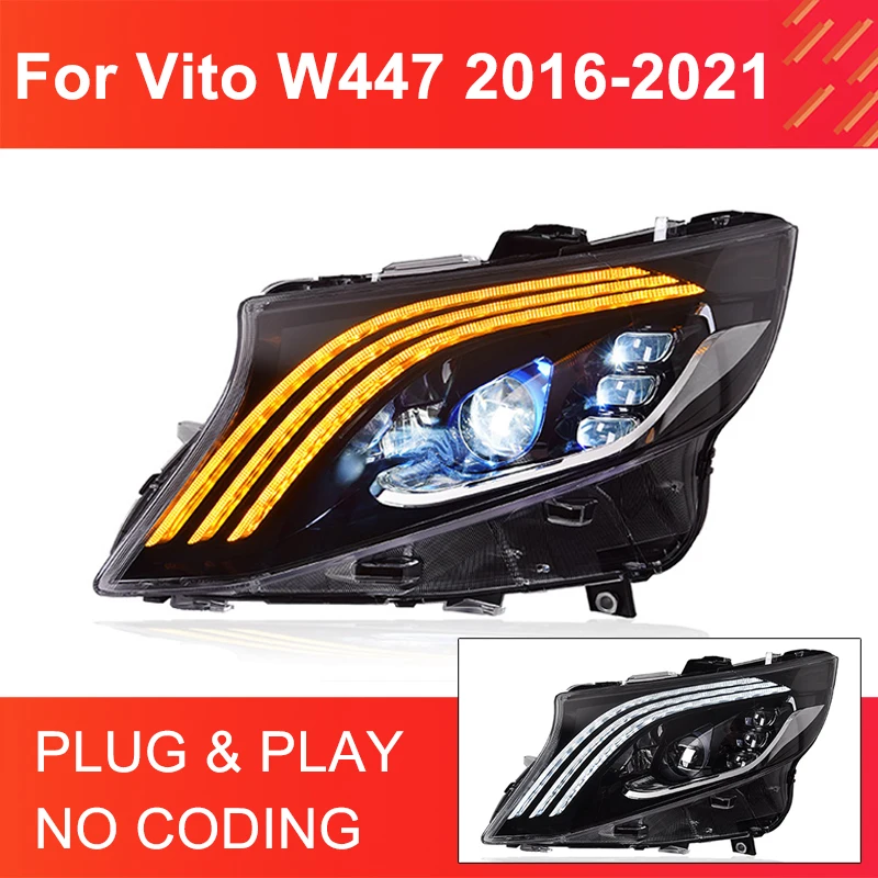 

1 Pair LED Headlights for Benz Vito 2016-2021 Headlights Plug and Play LED DRL Dynamic Turning Projector Lens Front Head Lights