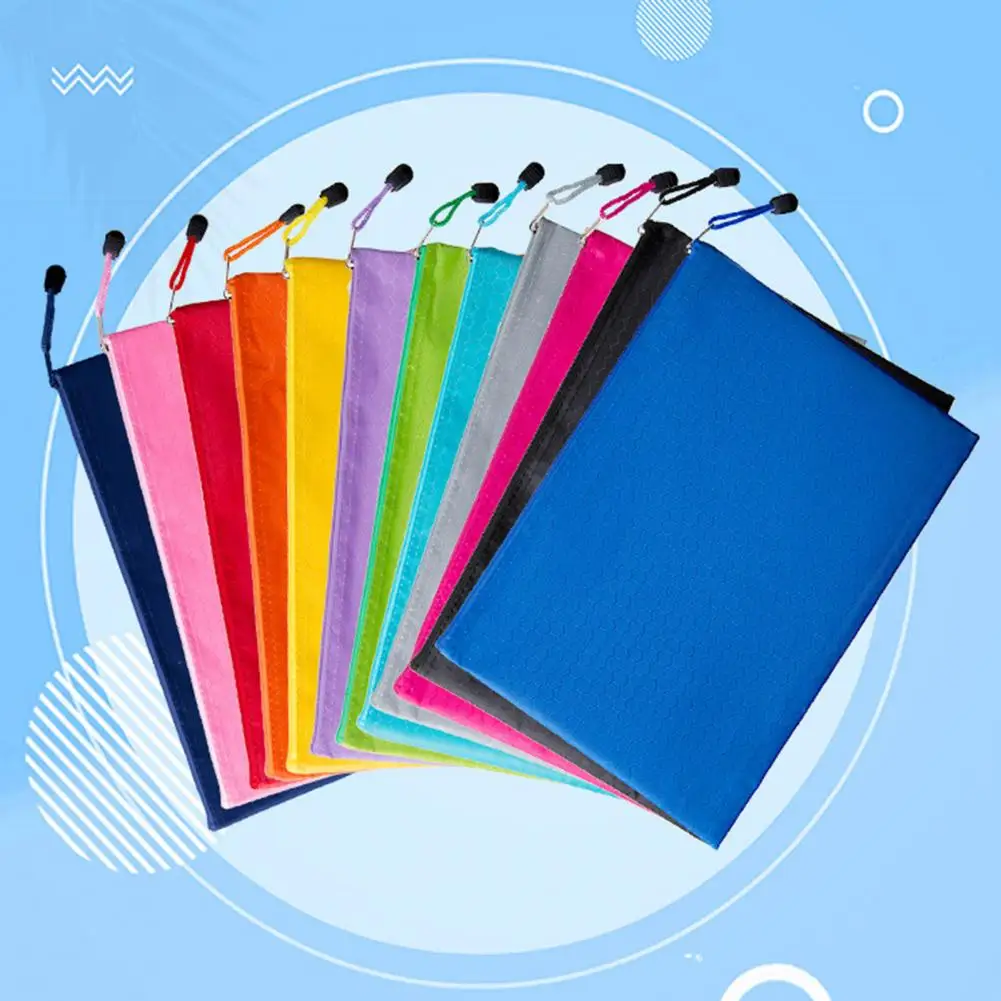 Capacity File Organizer Waterproof Oxford Cloth File Bag with Zipper Lanyard Design for Capacity Document Storage Office