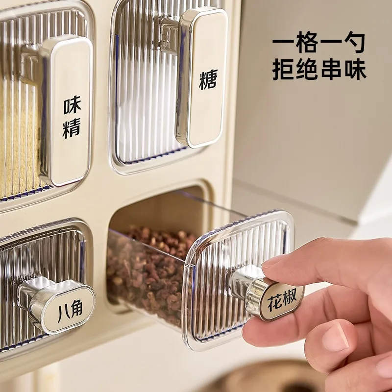 Wall-Mounted Seasoning Box Punch-Free Household Kitchen Utensils Integrated Multi-Grid Multifunctional Plastic