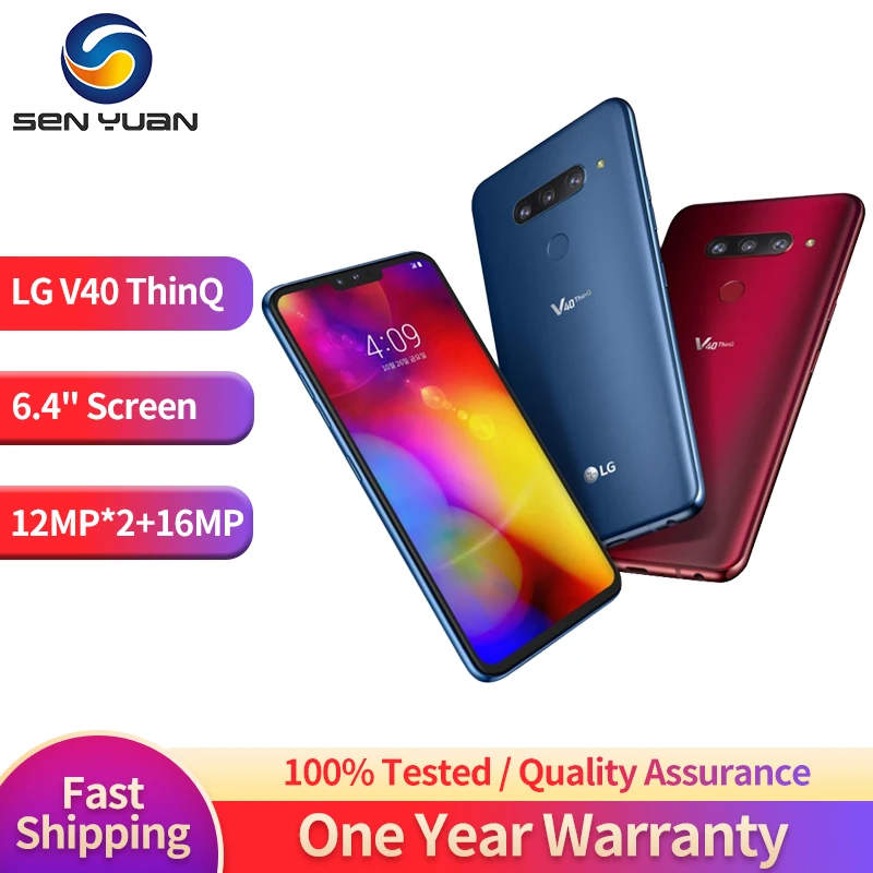 

Original LG V40 ThinQ 4G LTE Mobile Phone 6.4'' 6GB RAM 64GB/128GB ROM 16MP Single/Dual SIM Fingerprint V405UA V405EBW CellPhone