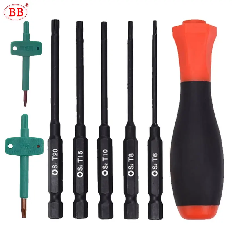 Chaves Torx BB de Seis Lóbulos T6 T8 T9 T10 T15 T20 para Máquinas CNC, Suportes de Torno, Parafusos e Chaves de Boca, 10 Peças