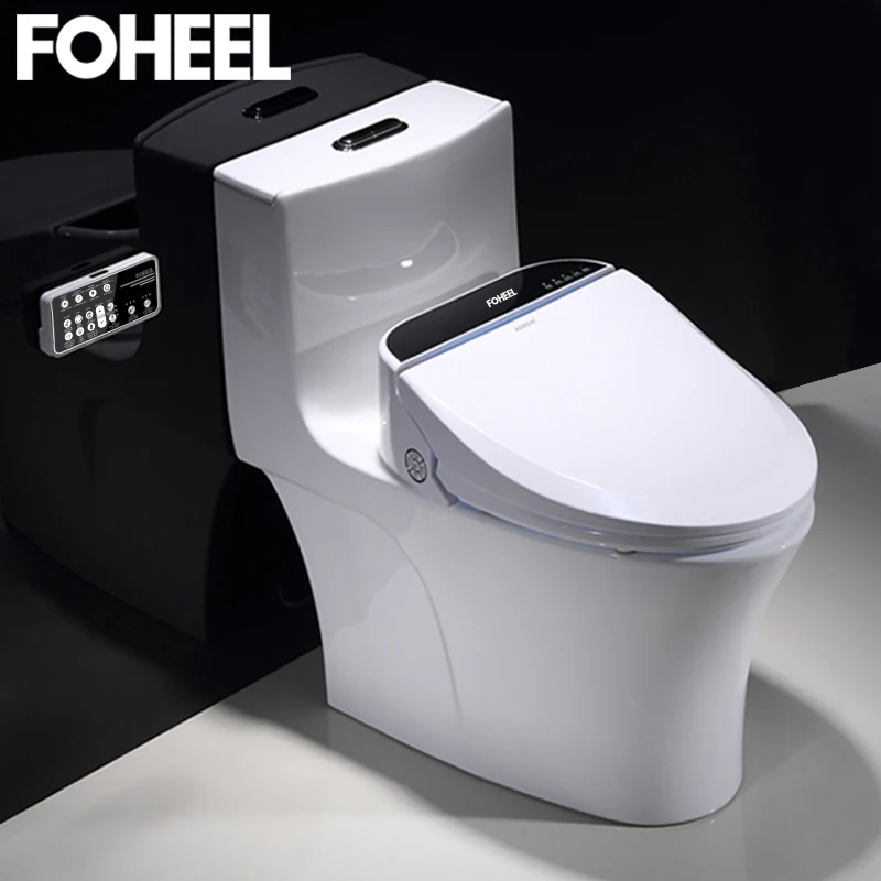 FOHEEL Smart Toilet Seat Bidet Seat Electronic Toilet Seat Air Drying Seat Heating Functions Black Remote Control Square Seat