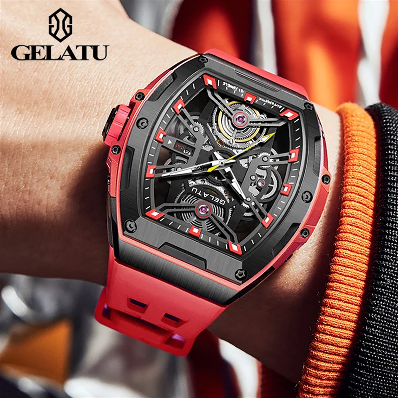 GELATU Men\'s Watch Tonneau Case Sapphire Glass Waterproof Automatic Mechanical Watch For Sporty Elegant Men Reloj Hombre