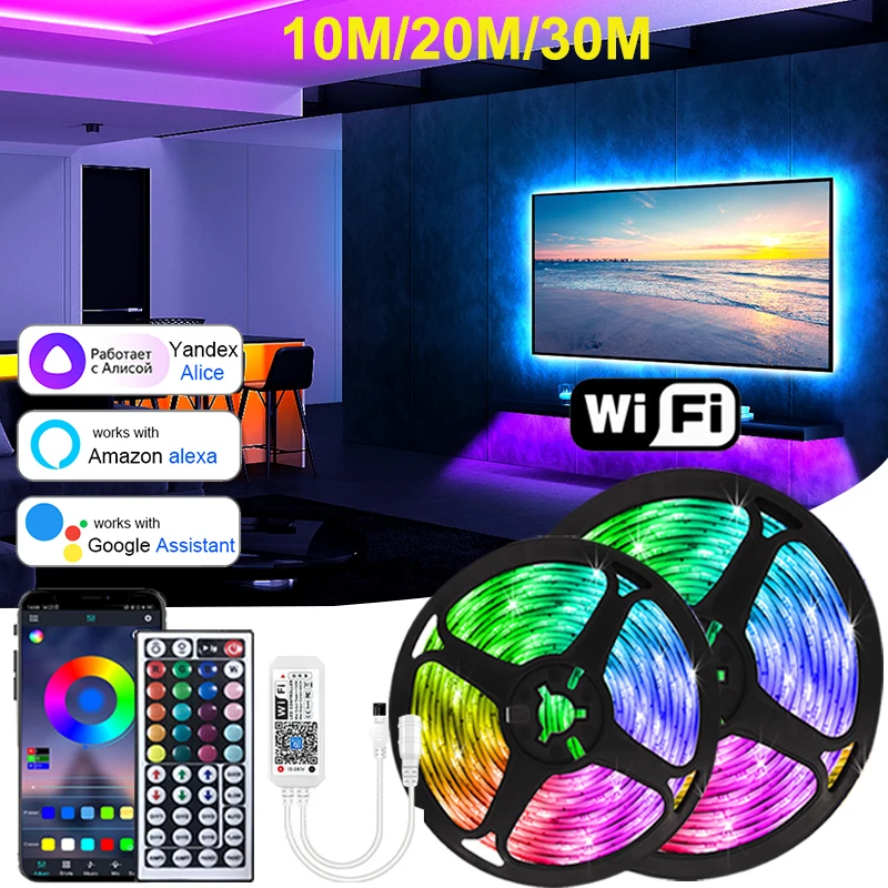 Strisce luminose a led per camera da letto Bluetooth Wifi Google Home Luci a nastro a led Rgb Telecomando intelligente Luci a led RGB a 44 tasti