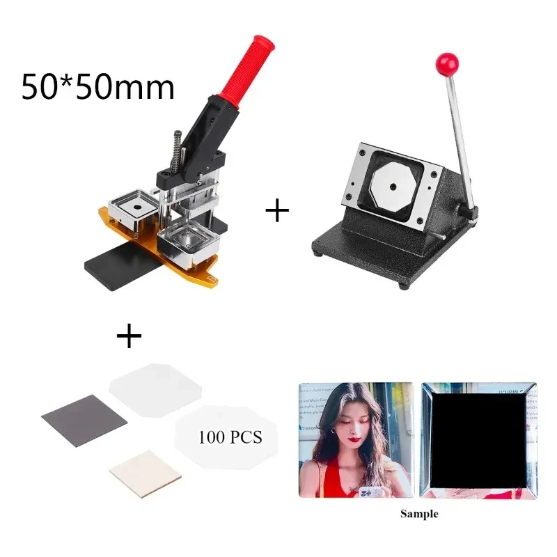 50x50mm/2x2inch Magnets Making  Press Machine with 100Sets Supplies + Paper Cutter - DIY Square Magnet Button Maker Kit