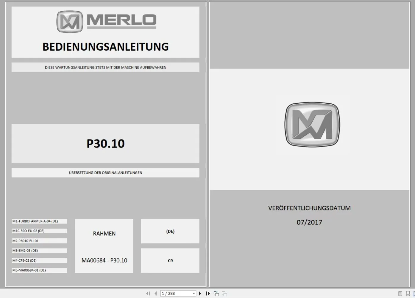 SpecDiag MERLO Machine Telehandlers 12.6GB PDF German Service Part Manual, Hydraulic & Electrical Diagram DVD