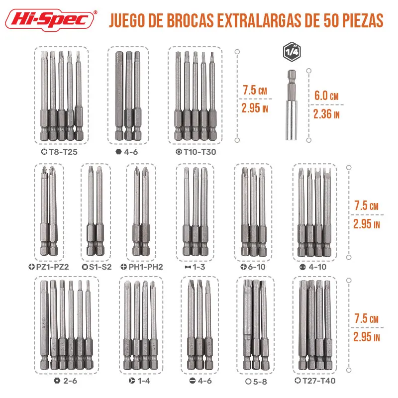 Hi-Spec 50pcs Security Bit Set Screw Driver Bits Hex Head Allen Wrench Drill Bits Set Magnetic Tip Torx Star Hex Hex Socket Bits