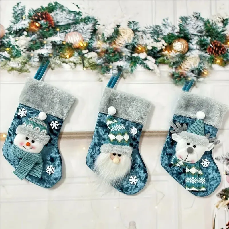 3pc Christmas Decorations Candy Socks Embroidery Old Man Christmas Stockings Christmas Children Gift Stockings Gift Bag Pendant