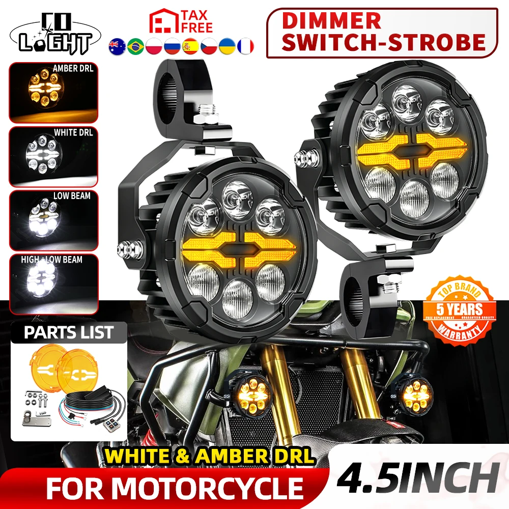 Image of CO LIGHT Offroad-Nutzung 6 LED-Chips 4,5 Zoll Motorrad-Nebelscheinwerfer Hyperboloid-Linse Weiß Bernstein Halo DRL Stroboskop-Zusatzleuchten Universal für alle Motorräder Offroad-Fahrzeuge