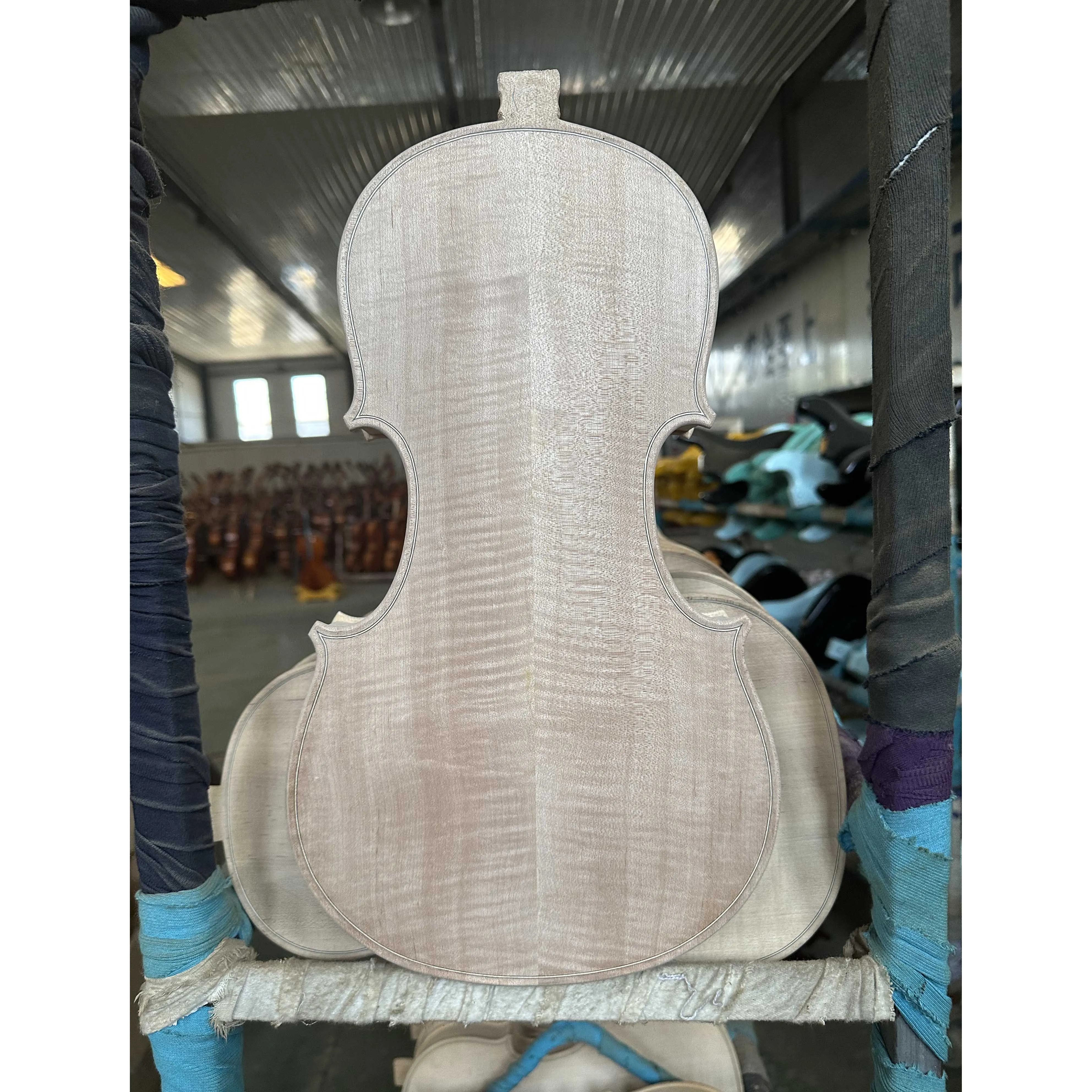 16.5-inch unfinished white viola, viola body, upper half of European maple and fir