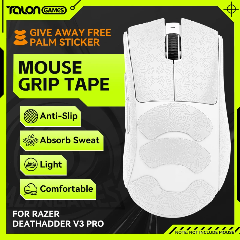 

TALONGAMES Mouse Grip Tape Snow Pattern For Razer DeathAdder V3 Pro,Palm Sweat Absorption, All Inclusive Anti-Slip Tape(White)