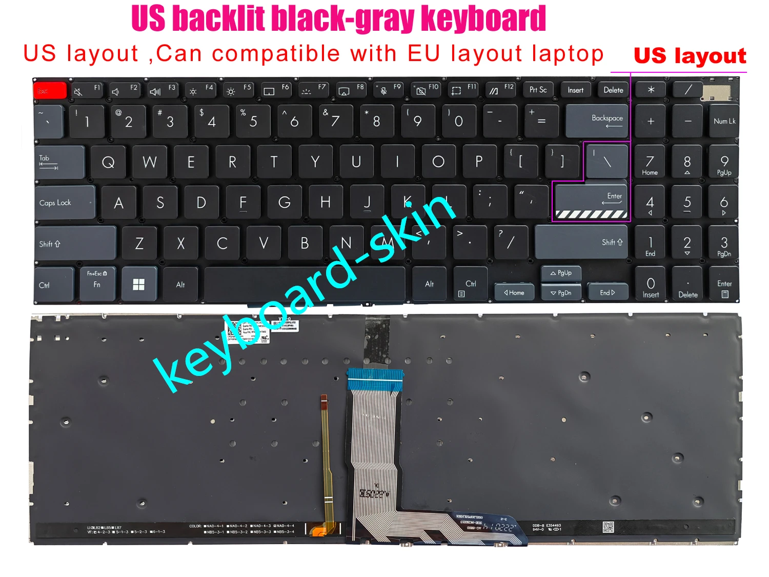 New US black-gray backlit Keyboard for ASUS Vivobook M3500 M3500QC M7600 M7600QE M7600R M6500 M6500R K6500 K3500 K6500Z X3500