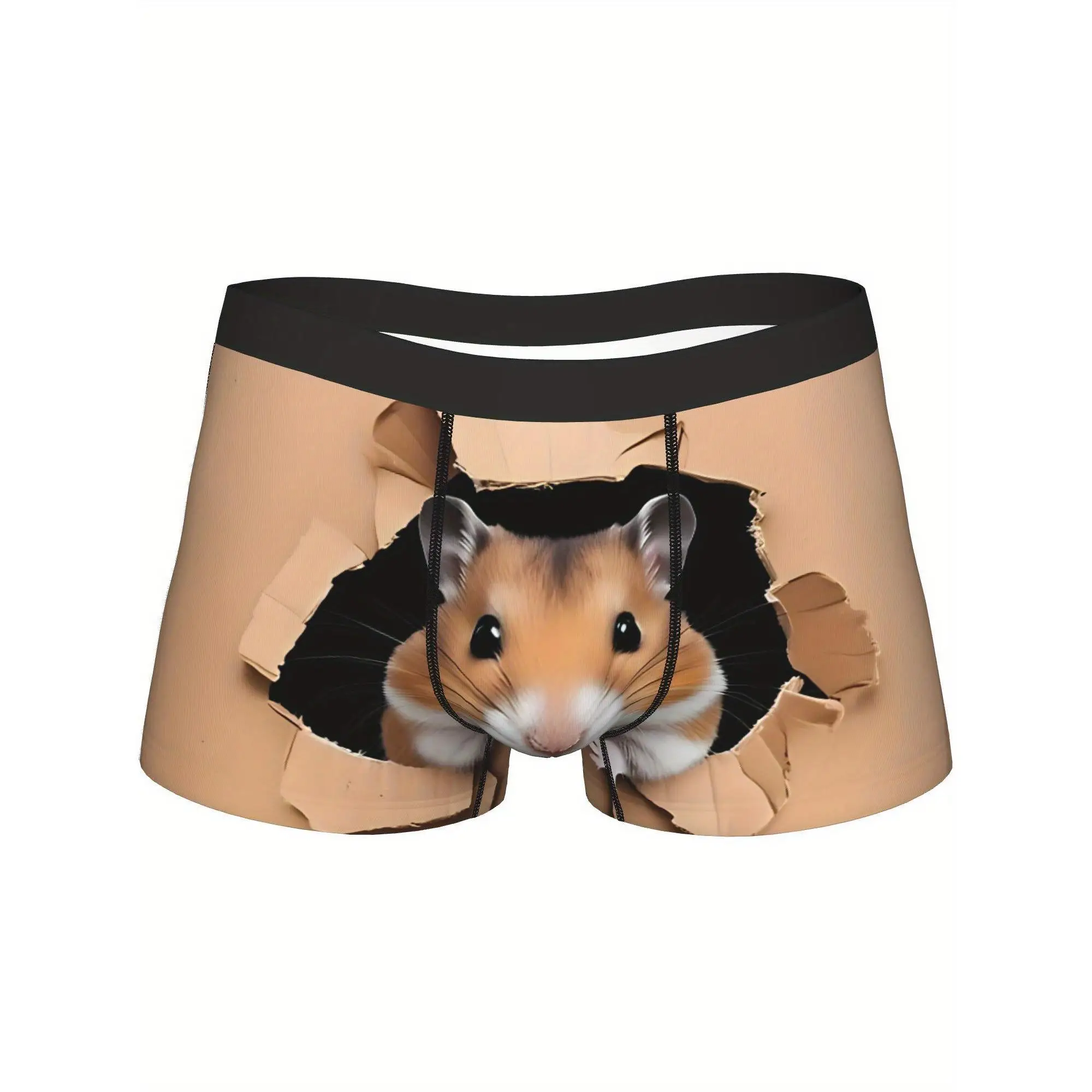 

Очаровательная милая мышка, выглядывающая из разорванной картонной коробки, модное и оригинальное нижнее белье