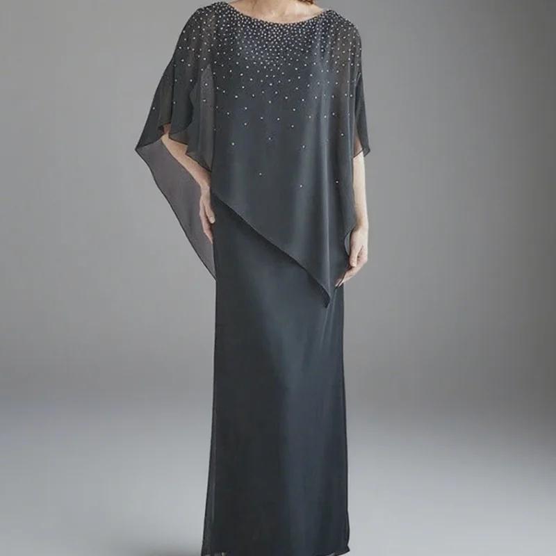 

Evening Gowns Scoop Neck Wedding Guest Dress Mother of The Groom Dresses For Wedding With Sequin Chiffon Formal
