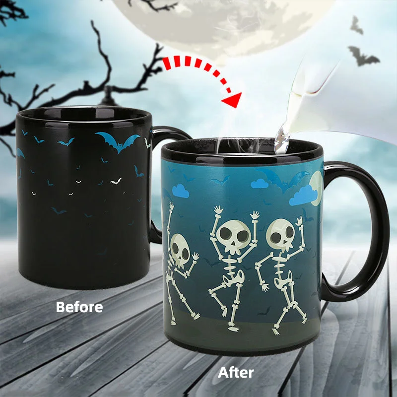 Pumpkin Ghost Discoloration Water Cup Terror Ghost Change Color Mug Gift Christmas Coffee Magic Mugs