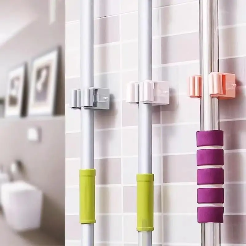 No Drilling Waterproof Heavy Duty Adhesive Mop Holder Strong Grip Wall Mounted  Hanger for Household Storage