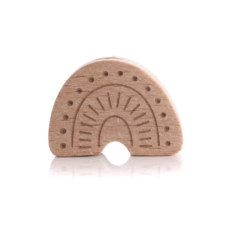 10Pcs Beech Beads Heart Butterfly Rainbow Elephant Flower Animal Wooden Beads for Bbay Chew Teether Beads Pacifier Clips Chain