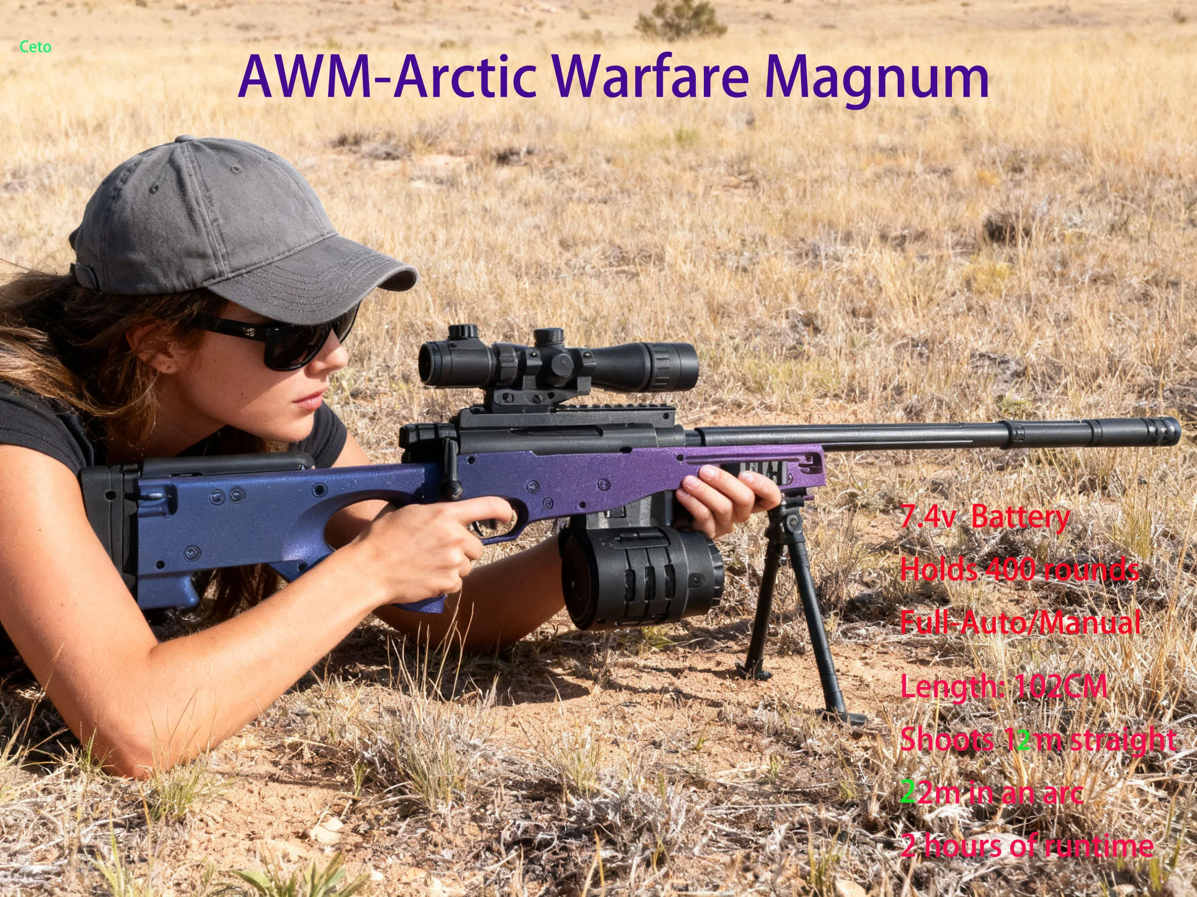 Outdoor ouder-kind activiteit AWM gelblasters pistool speelgoed - volautomatisch hoogwaardig gelbalpistool met bereik van 18 m en 7,4 V batterij