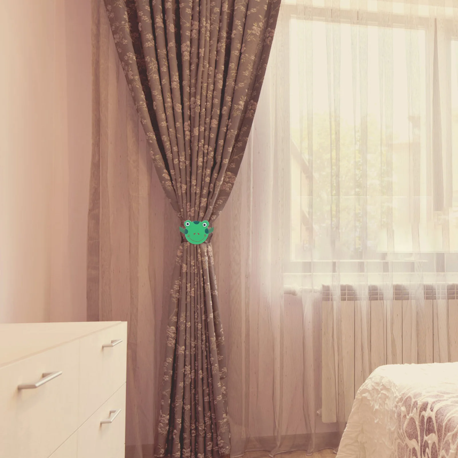 

2pcs Cartoon Frog Curtain Tiebacks Bedroom Nursery Adjustable Decorative Tieback Clips Strap Holdback Pullback