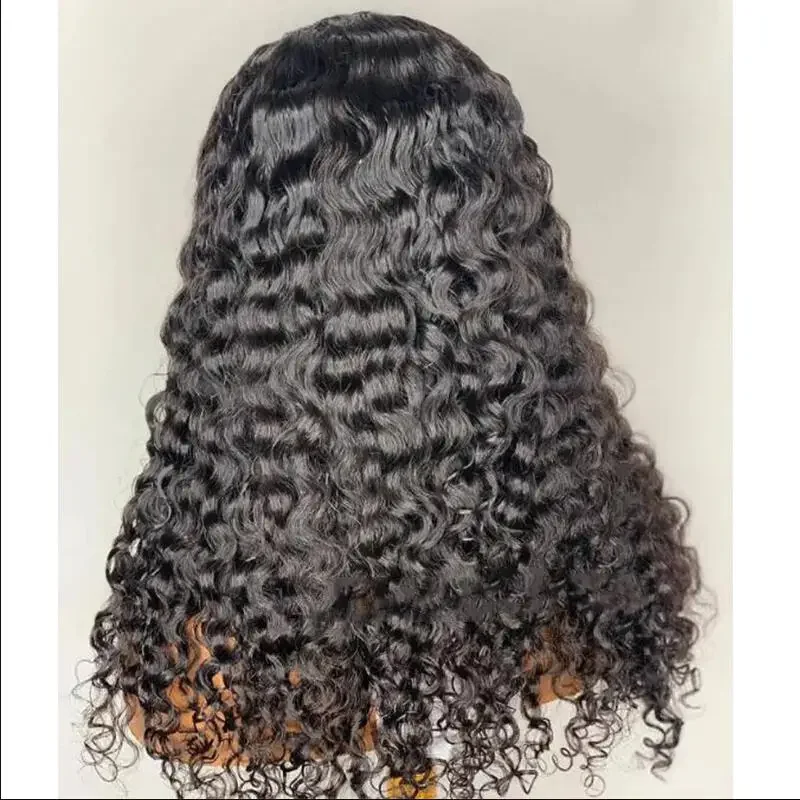 Peluca rizada de encaje frontal profundo para mujer, pelo de bebé prearrancado, resistente al calor, sin pegamento, color negro Natural, 180de densidad, 26 pulgadas