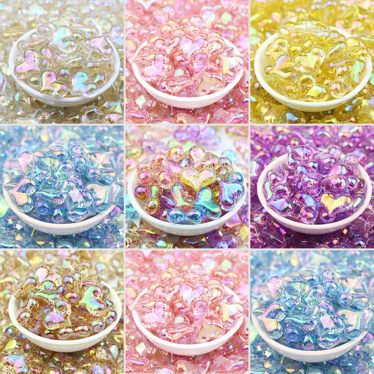 10/20/40pcs Iridescent Acrylic Beads 20mm UV Coated Heart Shaped Spacer Loose Beads For Jewelry Making Diy Bracelets Necklaces