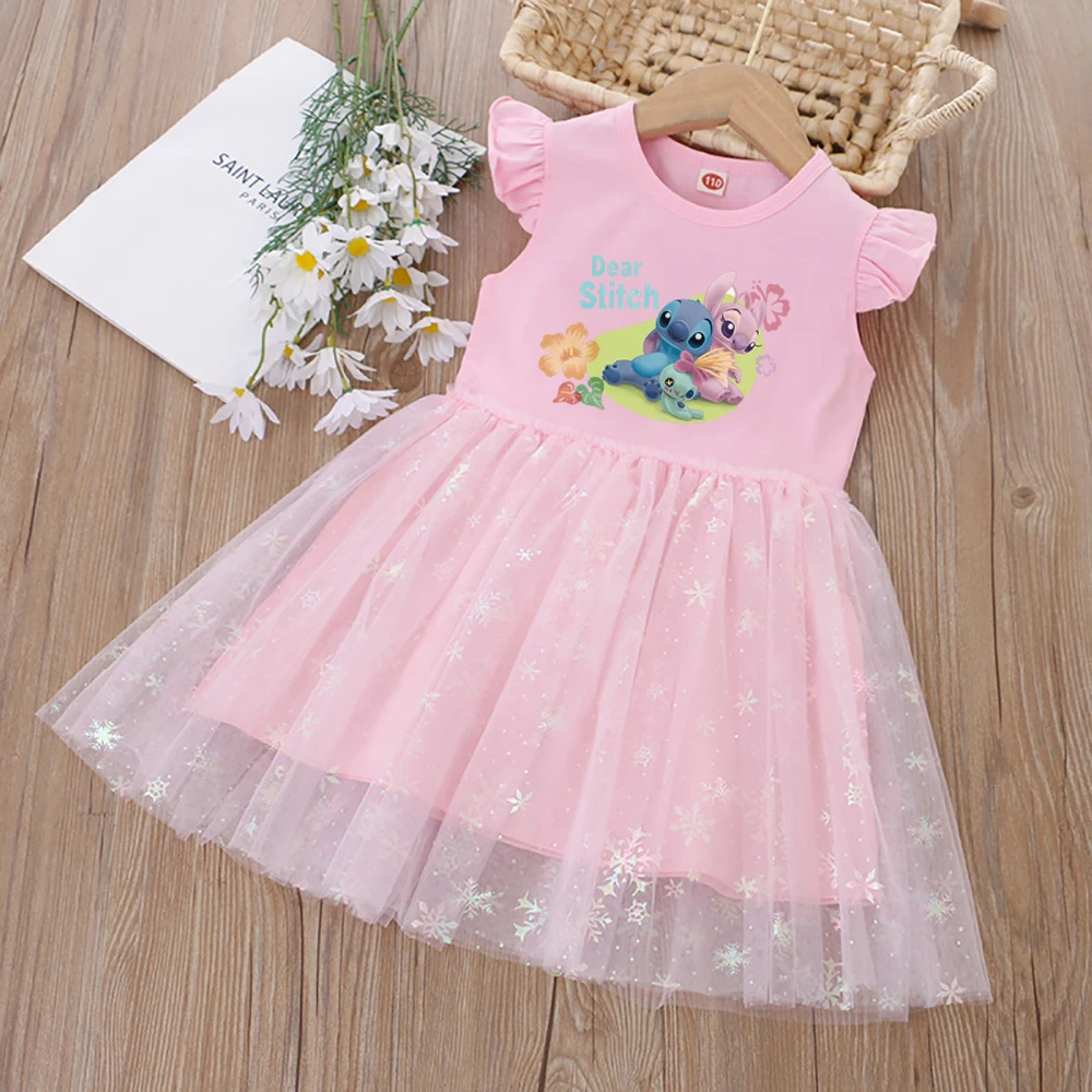 

Girls Clothes Summer Disney Princess Dresses Flying Sleeve Kids Dress Stitch Party Baby Dresses for Children Clothing Fashion