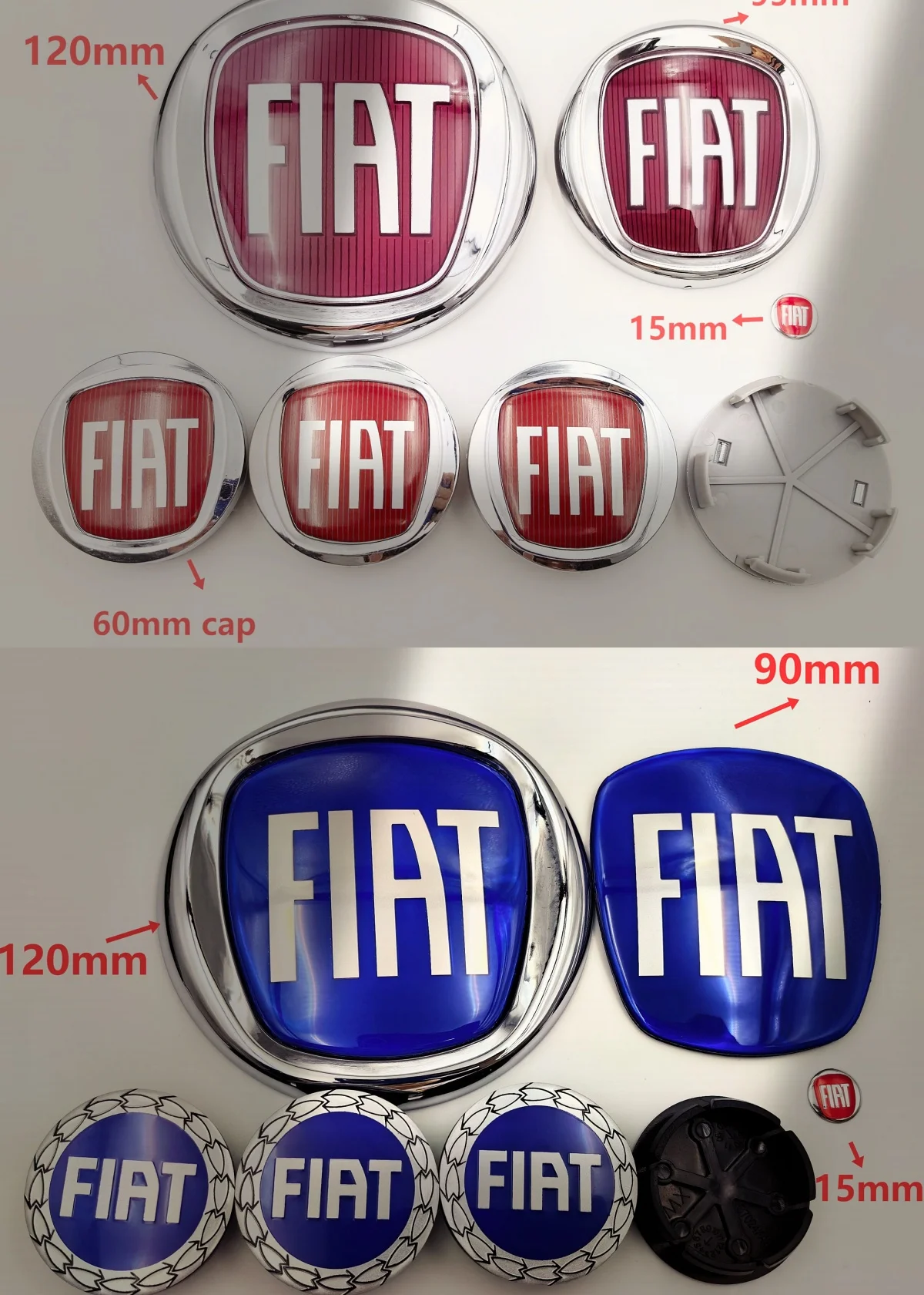 7Pcs Fiat Car Hood Front Rear Trunk Emblem Badge Set 90/95/120mm Original Logo Universal Fit Auto Accessorie