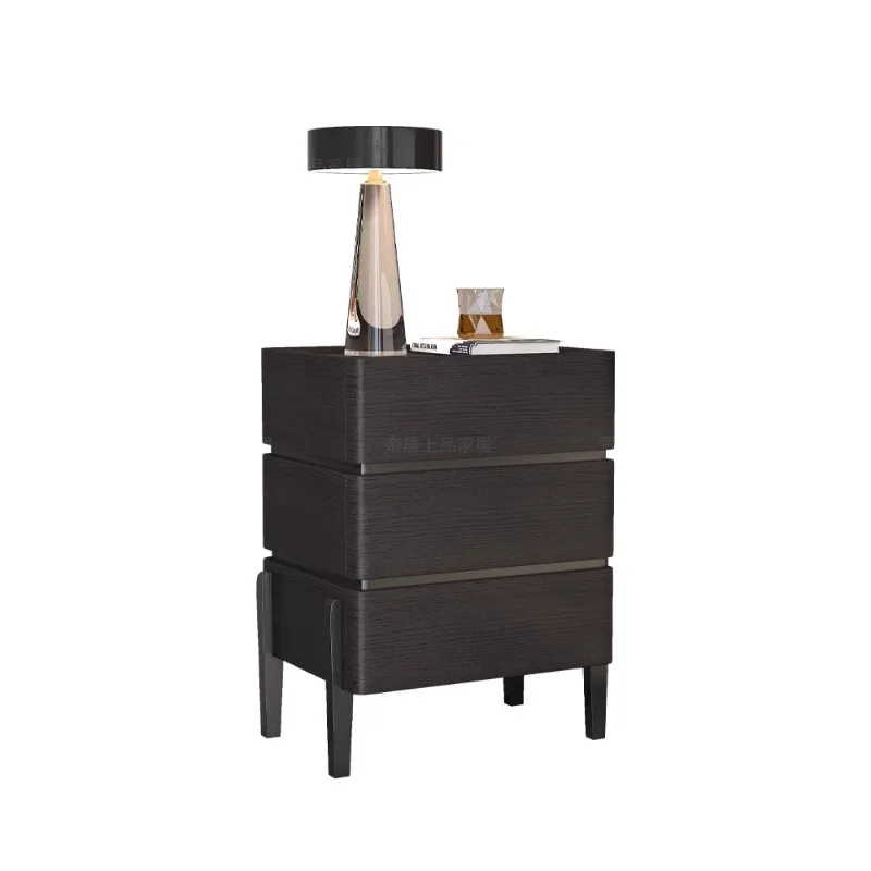 

Italian solid wood smoked wood bedside table Bedroom household three-pump bedside table Minimalist style high-end locker