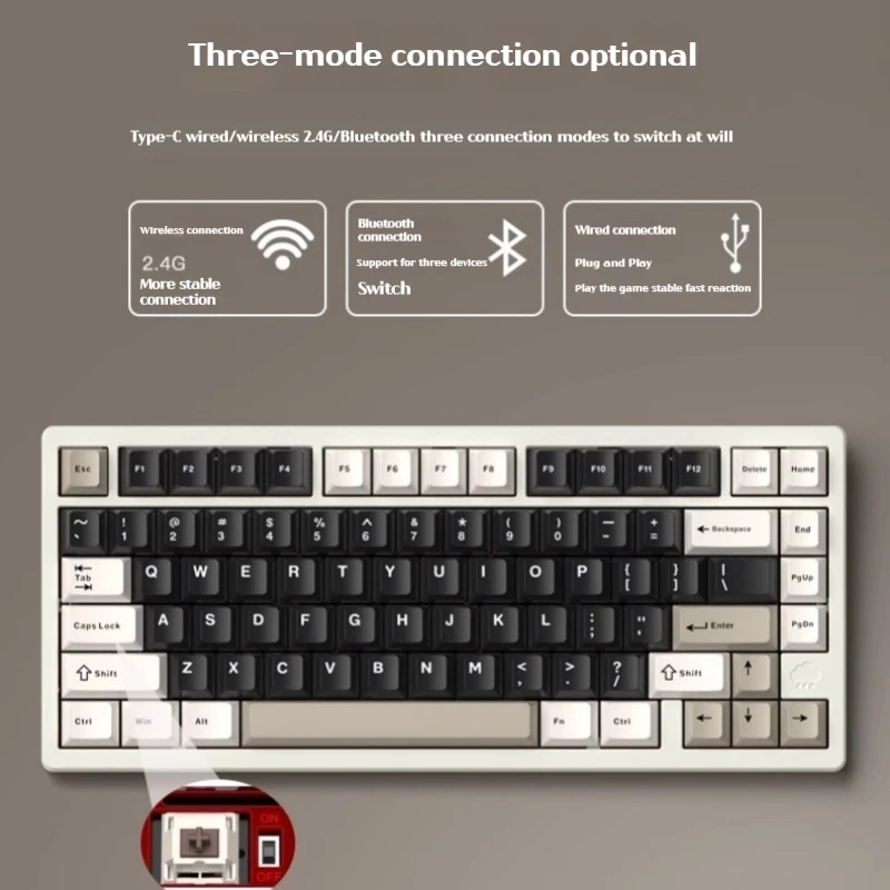 Rainy75 Gaming Wireless Mechanical Keyboard 81 Keys All-Aluminum Shell Pbt Keycap Tri-Mode Connection Office Pc Game Accessories
